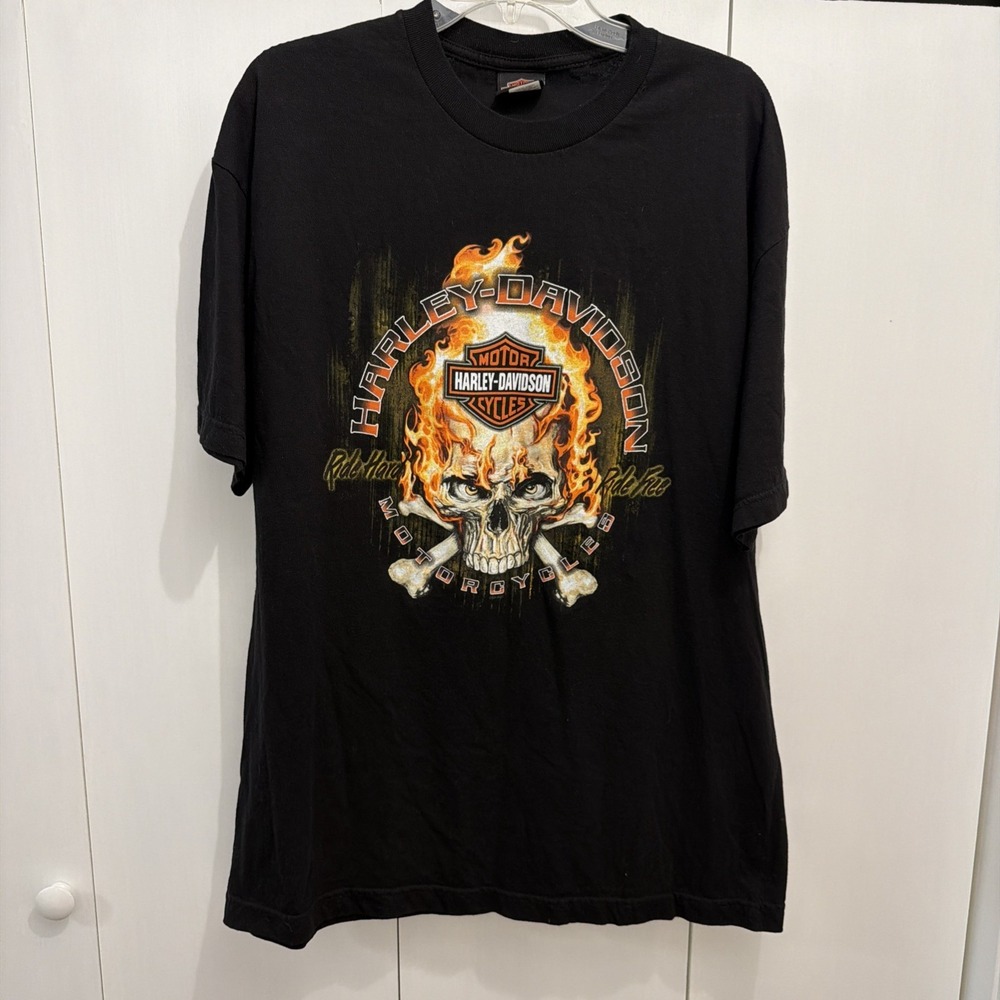 2017 Harley Davidson Skull & Flames T-Shirt Mountain Creek Dalton GA, Sz XL